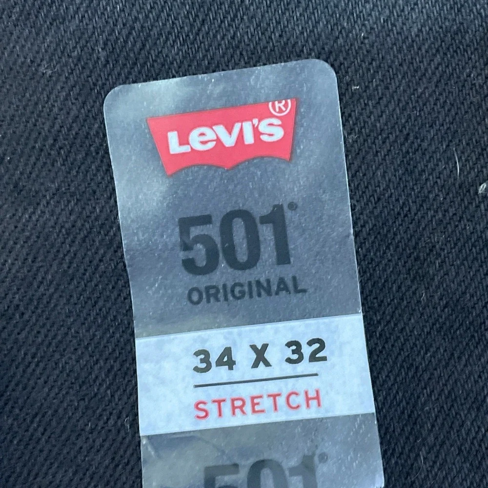 NWT Levi's 501 Original Stretch Jeans Men's 34x32 Black Cotton Denim Button Fly